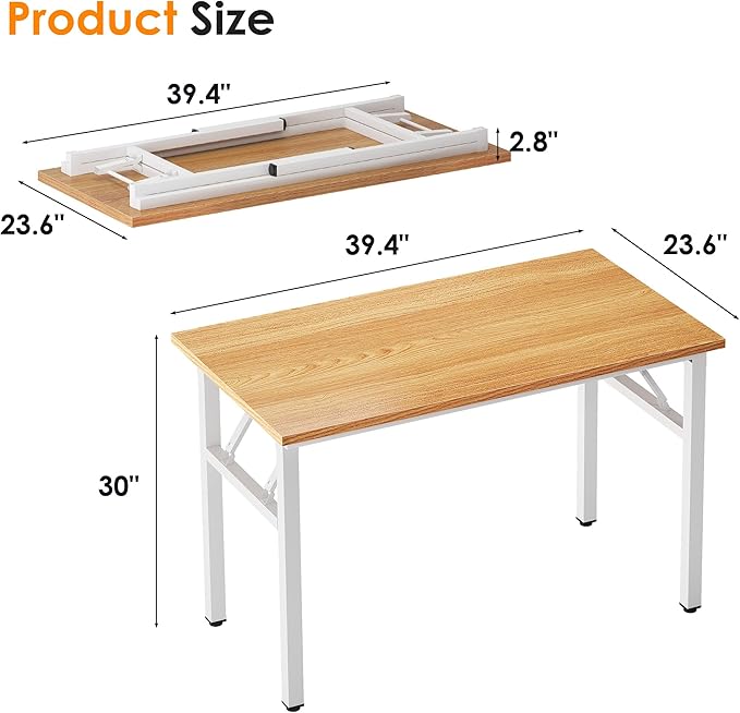 Need 39.4 inch Computer Desk for Small Space Small Folding Table Small Writing Desk Compact Desk Foldable Desk with BIFMA Certification, No Install Needed, Teak White AC5-100-BW