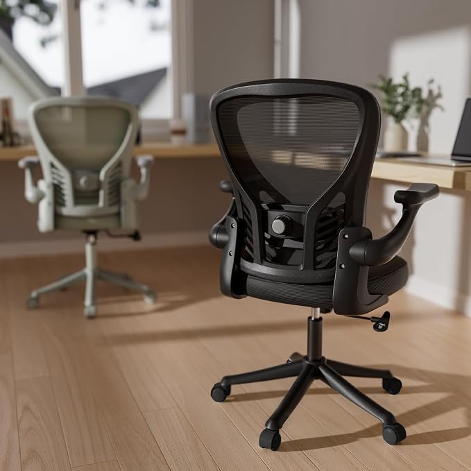 GYI Office Chair Ergonomic, Computer Desk Chair with Mesh Back, Adjustable Lumbar Support, 3D Flip-up Arms, Wheels, Black