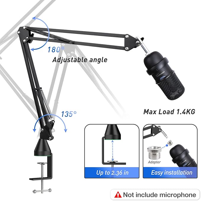SoloCast Boom arm for HyperX, Microphone Stand for HyperX SoloCast – Mic arm Upgrade C Desk Clamp, 2 Cable Ties, Mic Cover Compatible with HyperX SoloCast by SUNMON