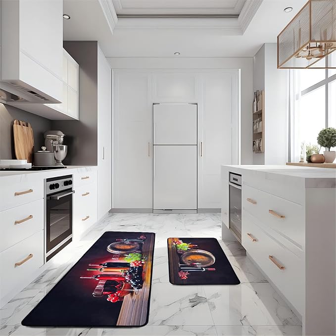 Voanos Kitchen Rugs,Non Skid Washable Microfiber mats for Kitchen Floor,3D Wine Kitchen Cushioned Runner Rug Decor Sets of 2,Size 17"x 47"+17"x 30"