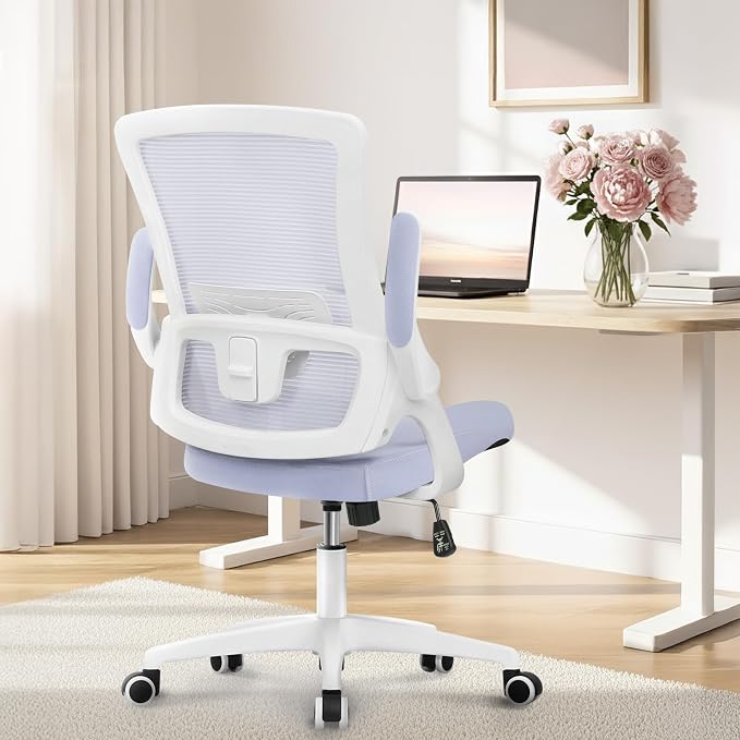 NEO CHAIR Office Desk Gaming Chair Computer High Back Mesh Seat with Rolling Wheels Ergonomic Adjustable Comfy Flip-up Armrests Lumbar Support Height for Home (Purple)