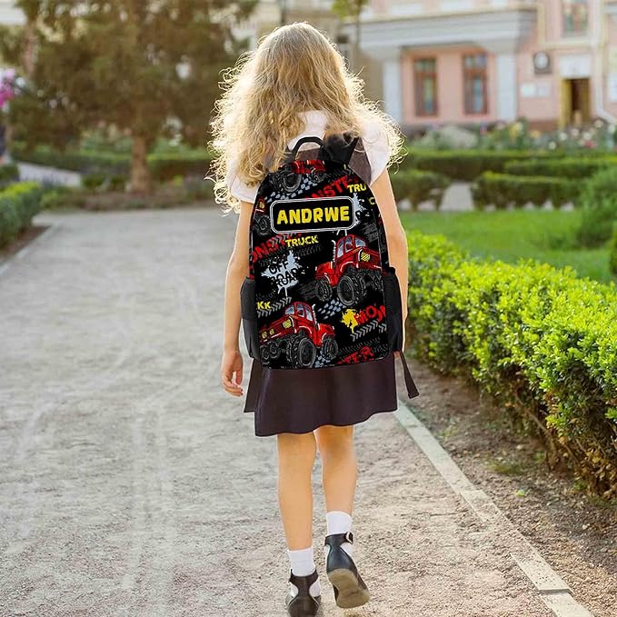 Personalized Cars Toddler Backpack with Name Custom Kids School Backpack for Boys Back to School Supplies Customized Name Schoolbag Bookbag and Water Bottle Cup&Pencil Pouch for Preschool Elementary