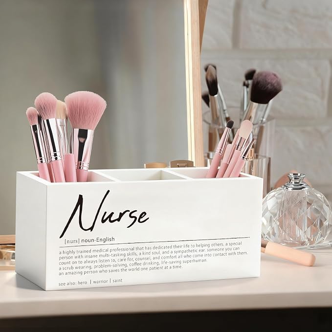 Nurse Appreciation Gifts Pen Pencil Utensil Holder for Women | Nurse Office Decor Wood Desk Organizer and Accessories for Office Tabletop