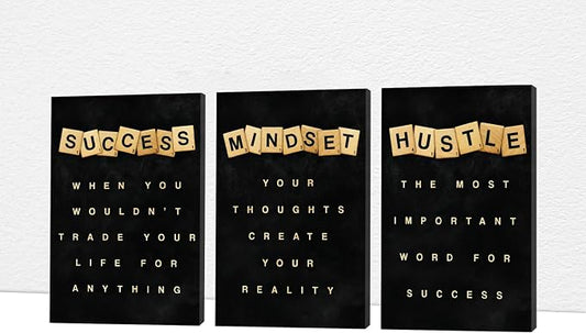Office Wall Art - 3 Panel Motivational Quotes, Inspirational Canvas Art for Home Office, Positive Quotes Spiritual Words Poster Frame, 16'x24'x3Pcs