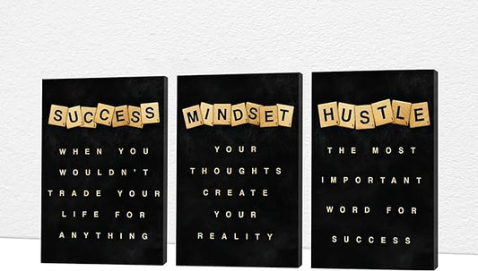 Office Wall Art - Motivational 3-Panel Canvas Art for Home Office: Positive Quote, Entrepreneur Words Poster Frame, 12'x24' x3pcs