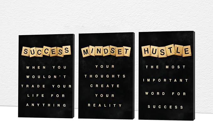 Office Wall Art - 3 Panel Motivational Canvas With Inspirational Quotes for Home Decor, Positive Entrepreneur Words Poster Frame for Company 24"x36"x3Pcs