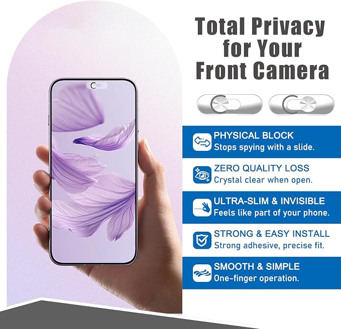 Front Camera Cover Compatible for Smartphones,Webcam Cover Compatible for Pixel/Galaxy/iPad,Protect Privacy and Security,Camera Slide Protection,2 Pack-Silver