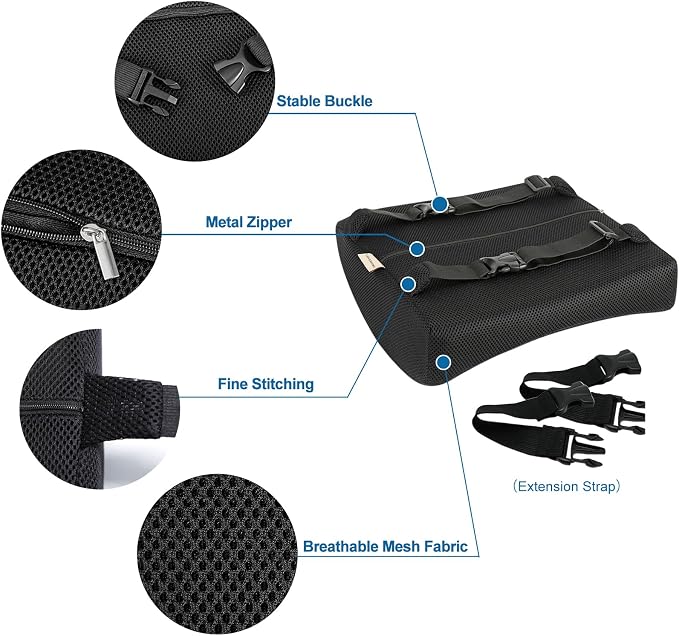 Lumbar Pillow for Chair and Car, Back Support for Office, Memory Foam Cushion with Mesh Cover - Black