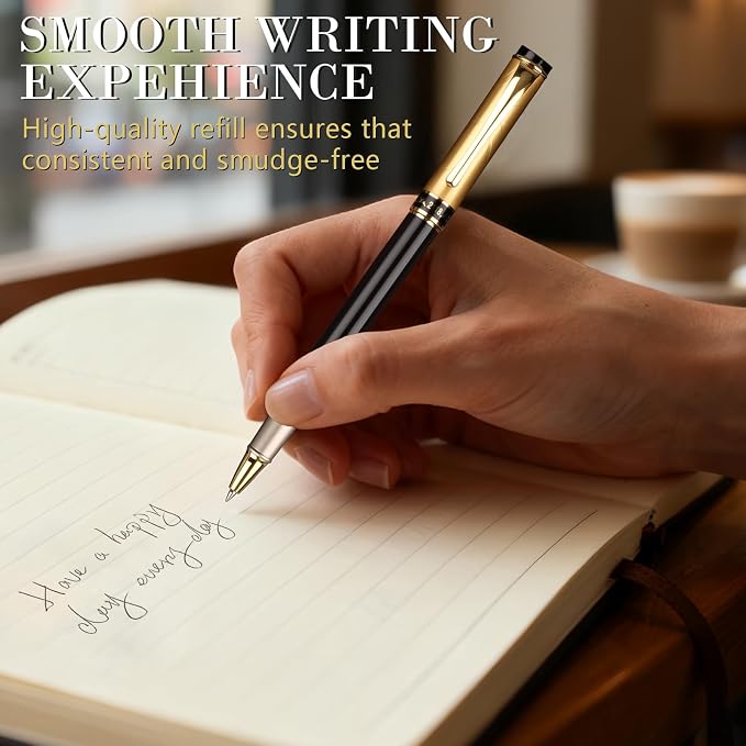 Luxury Gel Ballpoint Pens,Personalized Black Ink Pen Set with 6 Pcs Extras Replaceable Metal Refills, Ultra-Smooth Writing Experience, Perfect for Gifts,Business,Office