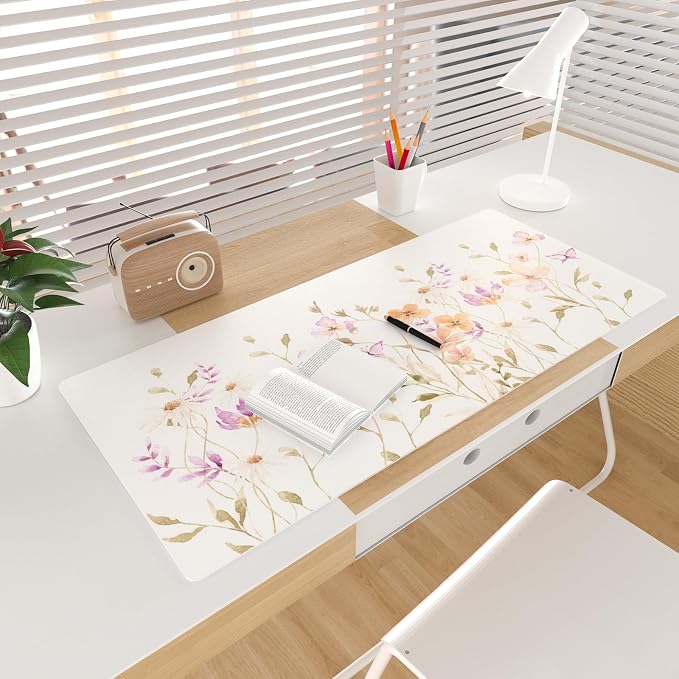 Colorful Star Large Mouse Pad, Floral Waterproof Office Desk Mat, Non-Slip Computer Gaming Mouse Pad, XXL PC Laptop Protector Pads, PU Leather Desk Writing Pads for Office Home, 31.5" x 15.7"