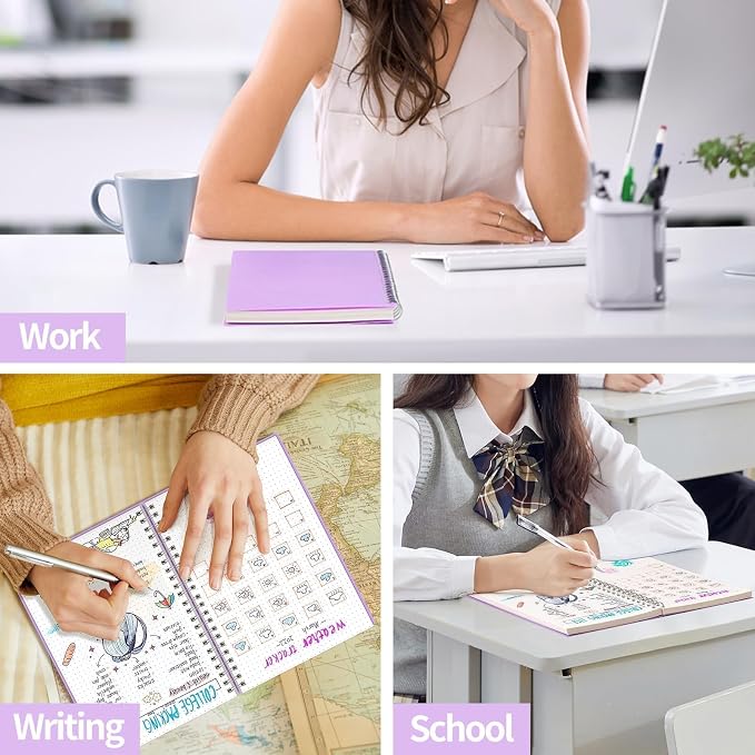 AHGXG Dotted Journal - Dot Grid Spiral Notebook 8.5" x 11", A4 Large Dotted Notebook, 100 GSM Thick Paper, Waterproof Plastic Cover Journals for Journaling, Sketching, Purple