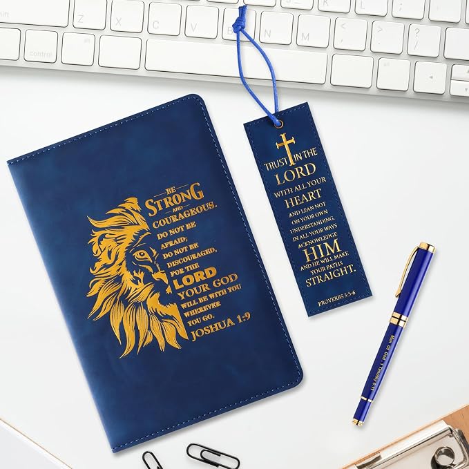 SAIWEILAI ONLINE 3 Pieces Christian Gifts for Men Christmas Gifts for Dad Bible Verse Inspirational Notebook Bible Verse Ballpoint Pen Trust in The Lord Bookmark for Men Office School Study Supplie