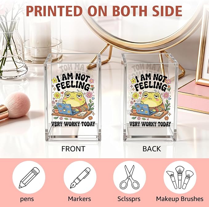 I Am Not Feeling Very Worky Acrylic Pencil Holder Cup for Coworkers | Funny Frog Gifts for HR Employees Boss Friends, Sarcastic Office Decor Office Desk Organizer Gifts, Office Desk Accessories