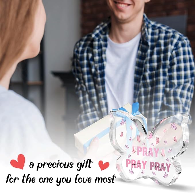Pink Christian Gifts for Women, Religious Plaques Christian Woman Decor Gifts, Modern Home Office Room Bathroom Bedroom, Pray On It Over It Valentines Day Decor for Teacher Boss Friend (Butterfly)