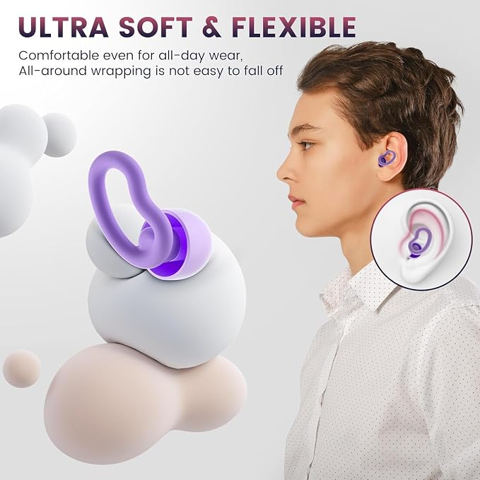 Ear Plugs for Sleeping,Reusable Noise Reduction Ear Plugs for Side Sleepers | 2 Pairs Silicone Ear Plugs, 6 Sizes Ear Tips (Single & Dual Layer), 30dB Noise Cancelling for Snoring,Travel ,Focus&Concerts