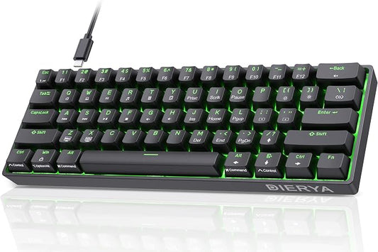DIERYA 60% Mechanical Keyboard, DK61se Wired Gaming Keyboard with Red Switches, LED Backlit Ultra-Compact 61 Keys Mini Office Keyboard for Windows Laptop PC Gamer Typist（Black）