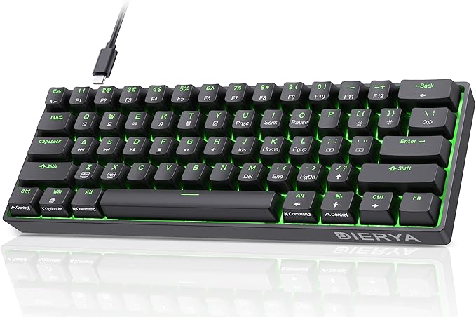 DIERYA 60% Mechanical Keyboard, DK61se Wired Gaming Keyboard with Brown Switches, LED Backlit Ultra-Compact 61 Keys Mini Office Keyboard for Windows Laptop PC Gamer Typist（Black）