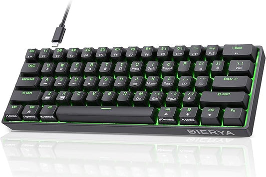 DIERYA 60% Mechanical Keyboard, DK61se Wired Gaming Keyboard with Brown Switches, LED Backlit Ultra-Compact 61 Keys Mini Office Keyboard for Windows Laptop PC Gamer Typist（Black）
