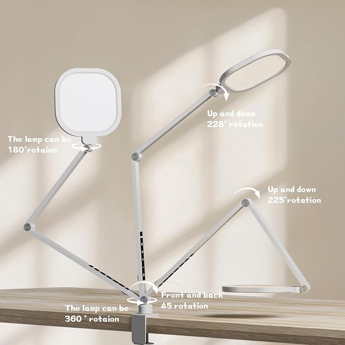 LED Desk Lamp for Home Office with C- Clamp | Swing Arm, Memory, Timer, 30 Dimmable Modes, Computer Light for Video Calls, Zoom Meeting, Conference, Streaming, Podcasting