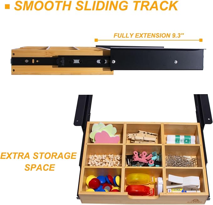 Under Desk Bamboo Drawer with U-Shaped Hollow Panel to Pull Out, 13'' Long & 9.5'' Deep Adjustable Space Storage Organizer for Sit Stand Workstation