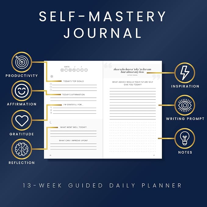 Self-Mastery Journal for Men - Gratitude Journals – 5 Minute Journal - Reflection Manifestation Journals for Mindfulness – Self Care Journal – Goal / Guided Gratitude Journal for Women & Men