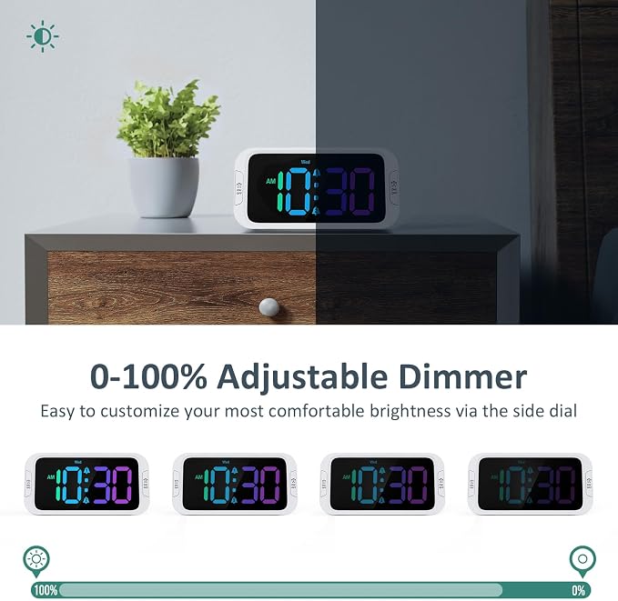 Odokee Digital Dual Alarm Clock for Bedroom with 0-100% Dimmable Display | RGB Electric Alarm Clock for Kids with Weekday/Weekend Mode - Loud Alarm for Heavy Sleepers with 5 Sounds Adjustable Volume