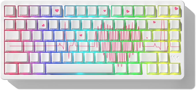 Cherry Profile PBT Keycaps, Heart Design Custom Keycap Set with Dye Sublimation, Side Printed Key Caps Suitable for Cherry Gateron MX Switches Mechanical Keyboard & 130 pcs - White