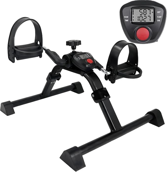 Vaunn Under Desk Bike Pedal Exerciser Ergometer with LCD Display – Mini Pedal Exerciser for Arm & Leg Workout, Folding Desk Cycle for Home Office, Physical Therapy & Low Impact Cardio