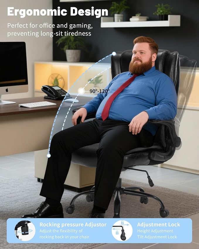 600LBS Large Heavy Duty Office Chair, Big and Tall Office Chair for Heavy People, Executive Desk Chair with Lumbar Support, Computer Desk Chairs with Flip Up Arm