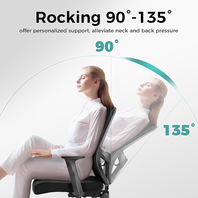 ALPHA HOME Office Chair Ergonomic, Mid Back Mesh Computer Chair, Black | Mid Back Desk Chair with Lumbar Support Executive Stool with Adjustable Armrest & Seat Cushion, BIFMA & SGS Certified