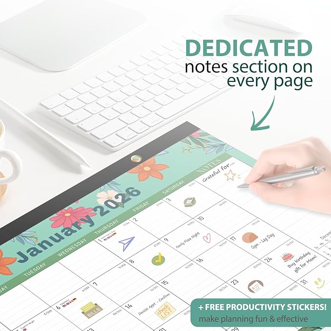 2026 Desk Calendar, Monthly Calendar, 18 Months (Jan 2026 - Jun 2027), Large Desktop Calendar 17" x 12" for Home, Office or School, Watercolor Floral