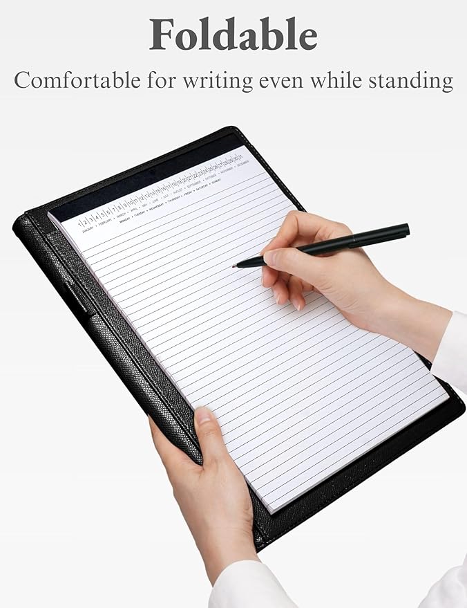 Mymazn Padfolio Portfolio Folder, Faux Leather Interview Resume Folder with Document Organizer & Business Card Holder, Letter-Sized Notepad Legal Pad Holder for Men Women (Black)