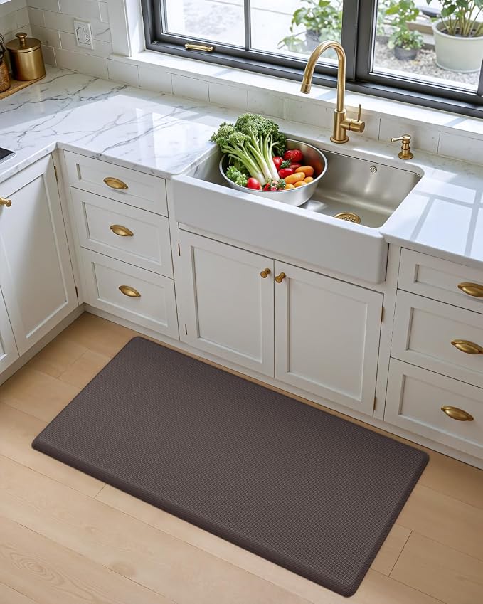 DEXI Kitchen Mat Cushioned Anti Fatigue, Extra Thick Comfort Standing Floor Mats Waterproof, Memory Foam Antifatigue Runner Rug for Desk Office, Sink, Laundry, 39x20, Brown