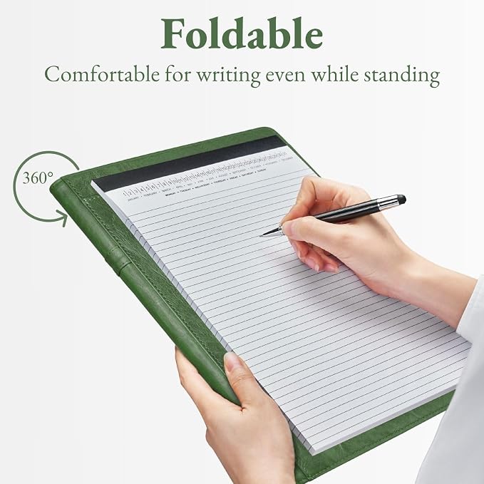 Mymazn Padfolio Portfolio Folder, Faux Leather Interview Resume Folder with Document Organizer & Business Card Holder, Letter-Sized Notepad Legal Pad Holder for Men Women (Green)