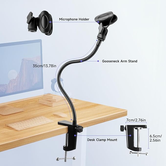 Podium Microphone Holder & Mic Holder -13.78" Flexible Gooseneck Desktop Mic Stands Holder for Lectern Podium Podcast Meetings Lectures Pulpit Streaming Gaming Studio