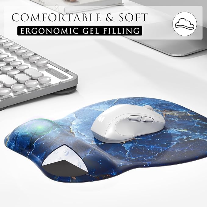 MROCO Ergonomic Mouse Pad with Gel Wrist Rest, Smooth Wrist Support Surface, Non-Slip PU Base for Pain Relief, Comfortable Mousepad for Computer, Laptop, Office & Home, 9.4 x 8.1 in, Ocean Marble