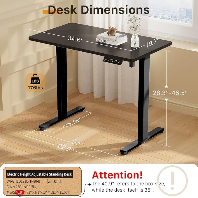 JOY worker 35" Small Electric Sit Stand Desk, Whole Piece Height Adjustable | 35" x 20" Black Narrow Stand Up Desk with Memory Controller, 36 Inch Compact Computer Workstation for Home Office Walking Pad
