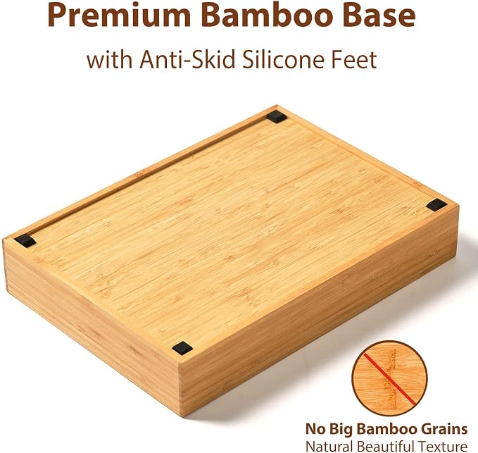 Bamboo Kitchen Drawer Organizer, 11 Inch Silverware Utensils Tray Holder with Grooved Dividers, 2.4" High Wood Caddy for Flatware Cutlery Knives