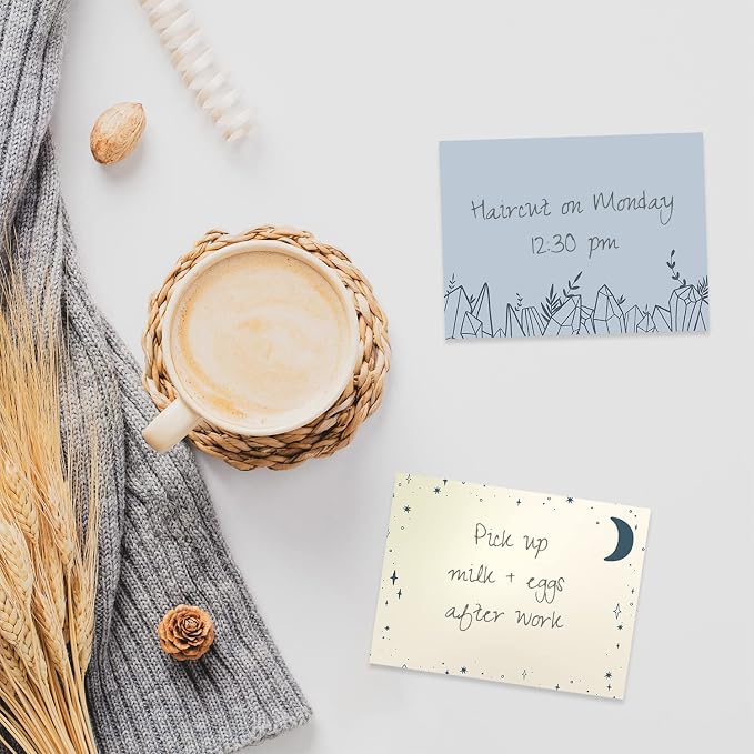 Boho Crystal Magic Sticky Note Assortment / 4" x 3" Blue Tan Repositionable Sticky Notes/Set of 6 Feminine Sun and Moon Pads/Made in The USA