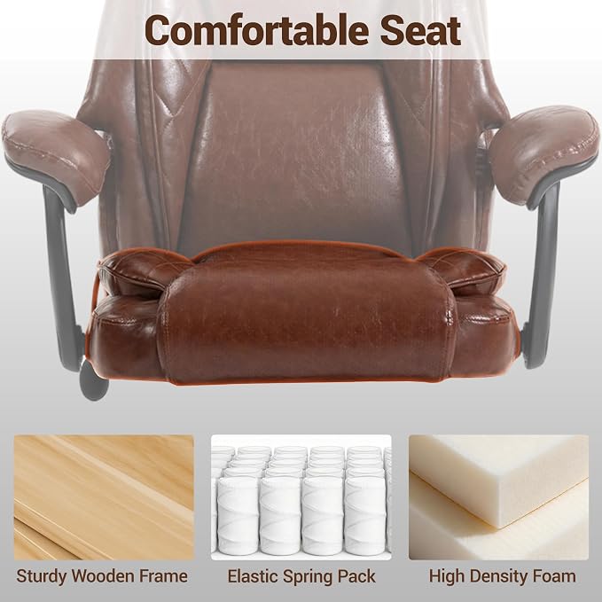 750 LBS Big and Tall Executive Home Office Chair w/Footrest, Black | PU leather, Built for Heavy People, Lumbar Airbag, High Back, Wide Seat, Reclining 90°-155°, Home Office Gaming Room