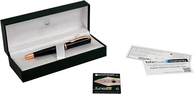 Monteverde USA Impressa Fountain Pen Black with 18 Karat Rose Gold Trim - Stub Point - JoWo German Nib