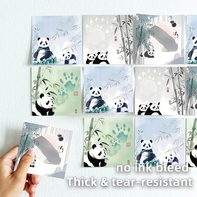 Panda 4-Pads 3x3 inch Sticky Notes Set, Cute Memo Pads with High-Adhesive, Pretty Self-Stick Notes, Reusable & Tearable for Journal Planners Office School Home, Bulk Cute Stationery Gift