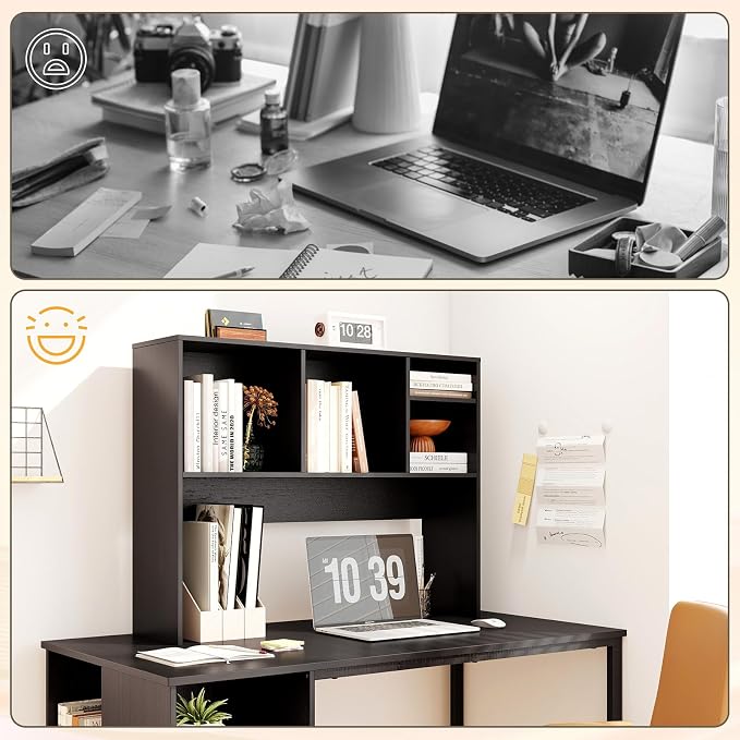 Tangkula Desktop Bookshelf, Countertop Storage Hutch with 4 Shelves for Computer Desk, Desktop 2-Tier Display Rack, Multipurpose Wood Desk Hutch Storage Organizer for Dorm Office Home (Black)