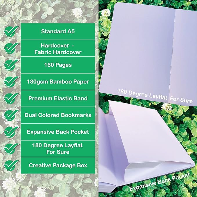 BUKE Dot Grid Notebook Dotted Journal,180Gsm Bamboo White Paper, 5 * 5MM Dots 160 Pages,Colored Silver Edges, Bookmarks and Expandable Back Pocket,Shooting Stars