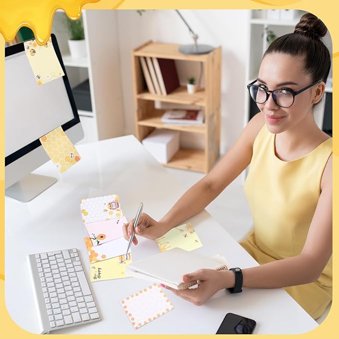 12 Pieces Bee Sticky Notes Bee Notepads Gifts 3x4 Inch Adhesive Honey Memo Notes for Women to Do List for Memo Reminder List for Office Home Supplies Teachers Gift