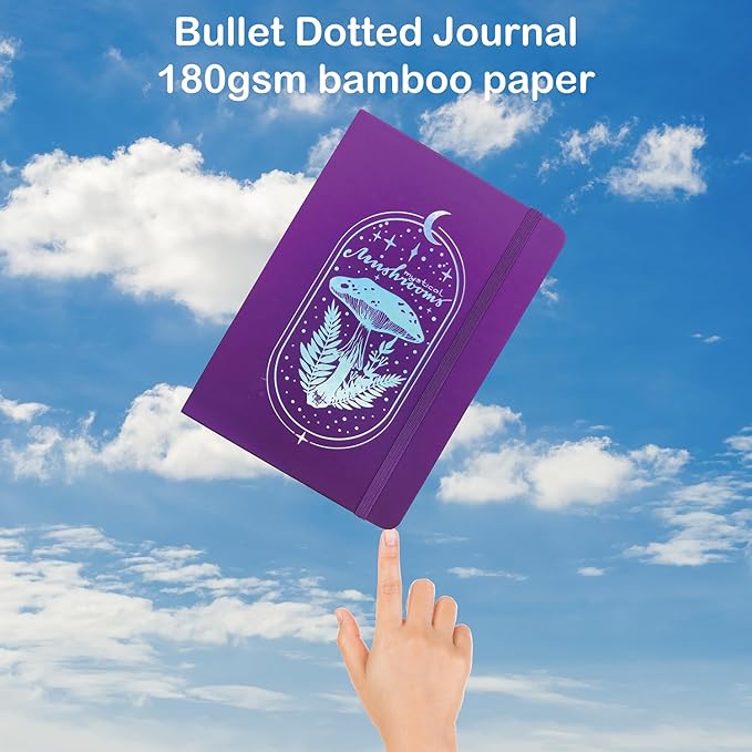 BUKE Dotted Notebook Journal 180GSM Bamboo Thick White Paper 160 Pages 5 * 5MM Dot Grid, Lay Flat Binding,Colored Silver Edges, Bookmarks and Expandable Back Pocket (BKP-1)