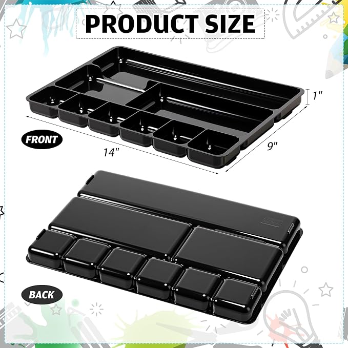 2 Pcs Shallow Drawer Organizers 14" x 9" x 1" Desk Drawer Organizer Tray with 9 Storage Compartments for Home Office Classroom School Organizing Pens Paper Clips Sticky Notes (Black)