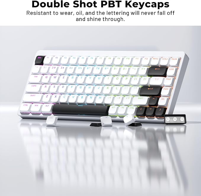 XVX Low Profile White Keycaps, Shine Through Keycap Set, Double Shot PBT Key caps, Bow Keyboard Keycaps Compatibility for 60% 75% 80% 85% 100% MX Switches Mechanical Keyboard