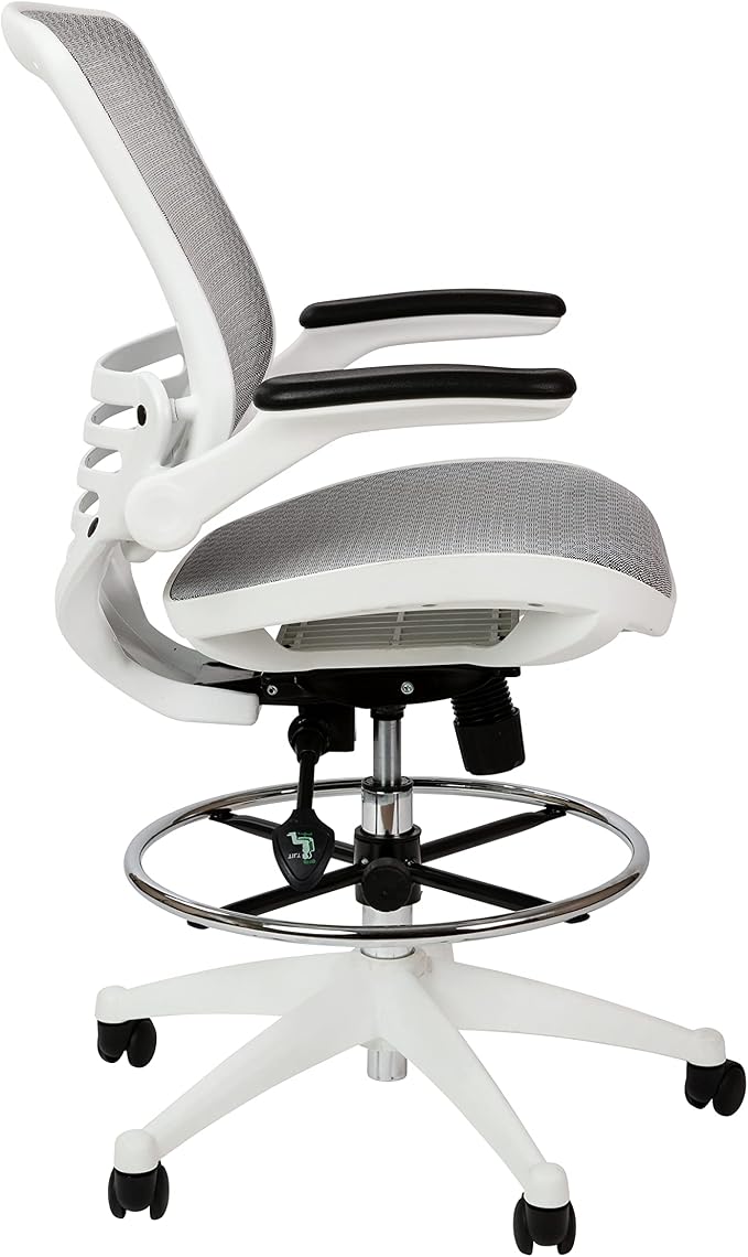 Flash Furniture Waylon Mid-Back Swivel Office Chair with Adjustable Foot Ring and Seat Height, Ergonomic Mesh Chair with Armrests, Gray/White | White Frame, Mid-Back, Flip-Up Arms, Mesh Back