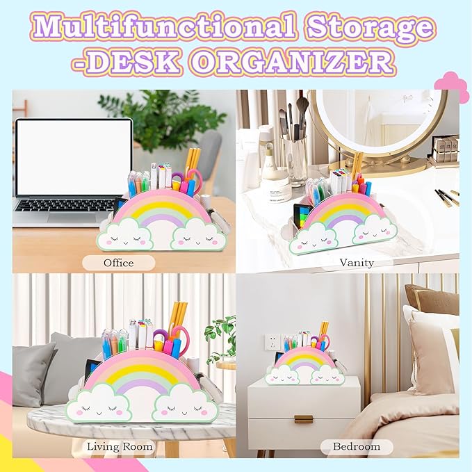 Kids Desk Organizer Pencil Holder Desk Accessories Caddy for Homeschool | Rainbow Acrylic Pen Holder Caddy for Classroom Office Desktop Storage Art Supplies Organizer Back to School Birthday Gifts
